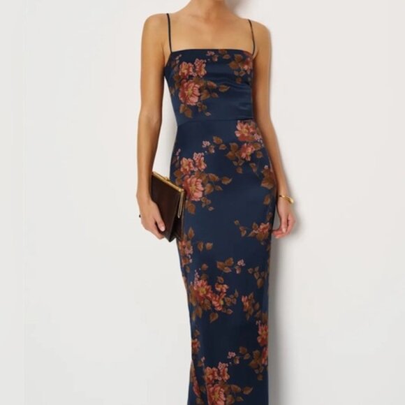 NEW Reformation Frankie Silk Maxi Navy Floral Dress Gown Lyric | US 2 UK 6 - Picture 2 of 13